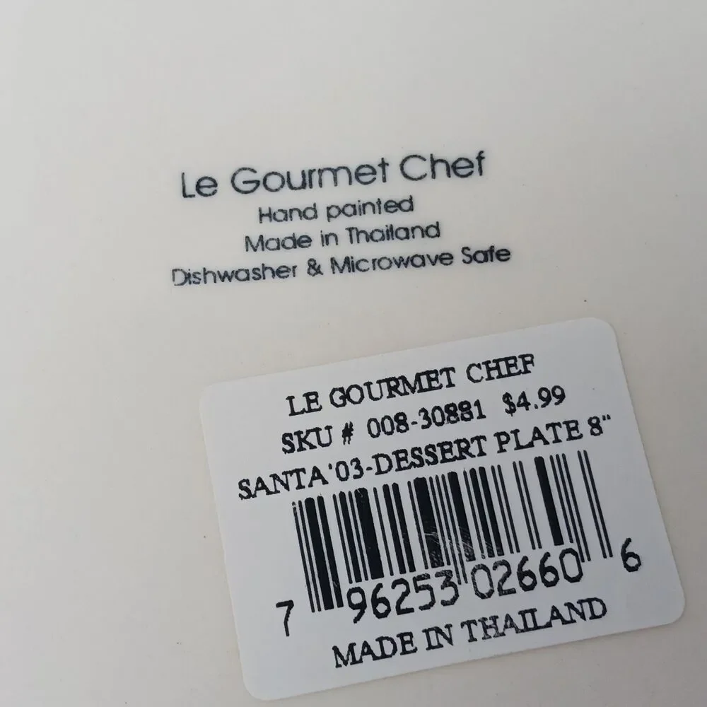 LE GOURMET CHEF HAND PAINTED SANTA 8'' CHRISTMAS PLATE